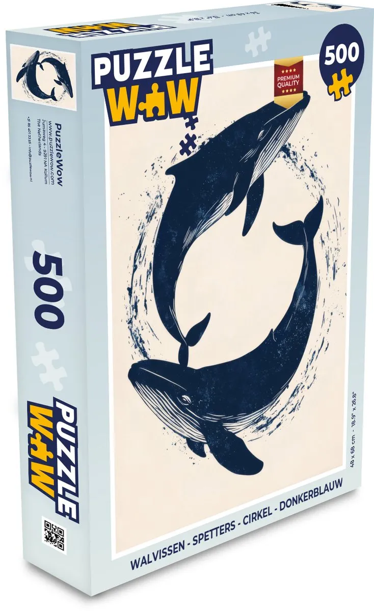 PuzzleWow Walvissen - Spetters Legpuzzel 500 Stuks - Donkerblauw