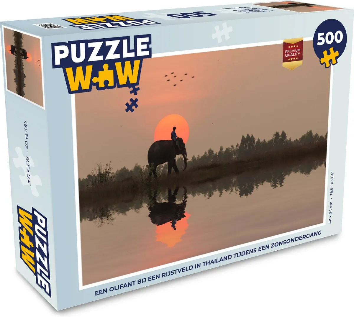 PuzzleWow Legpuzzel Een olifant bij een rijstveld Thailand 500 Stuks