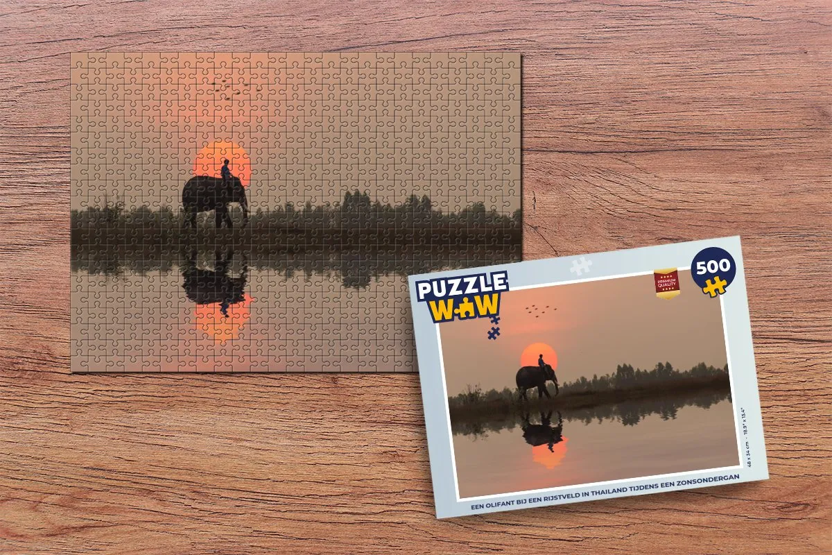 PuzzleWow Legpuzzel Een olifant bij een rijstveld Thailand 500 Stuks - Multicolor