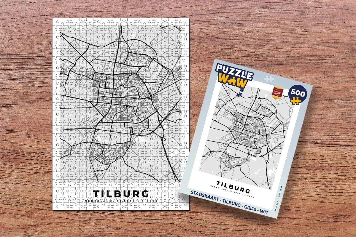 PuzzleWow Tilburg Legpuzzel 500 Stuks - Stadskaart - Multicolor