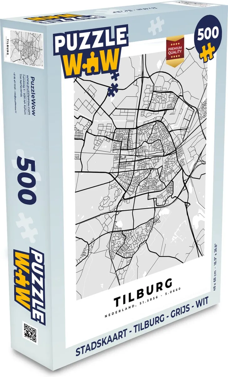 PuzzleWow Tilburg Legpuzzel 500 Stuks - Stadskaart - Multicolor