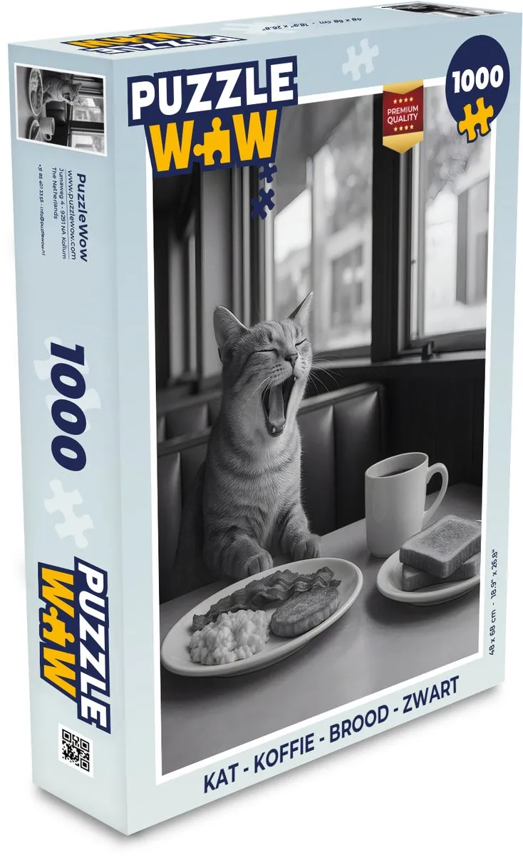 PuzzleWow Legpuzzel Kat - Koffie 1000 Stuks - 8721375318058
