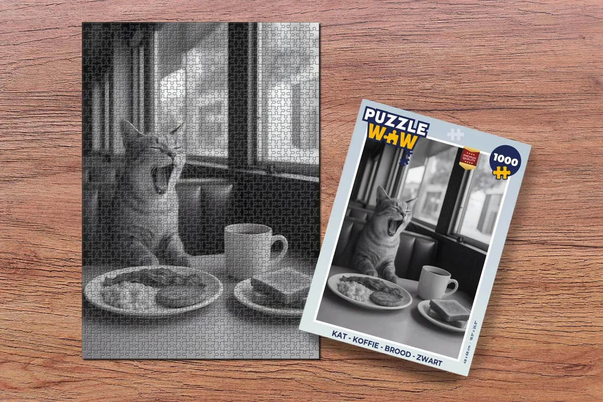 PuzzleWow Legpuzzel Kat - Koffie 1000 Stuks - 8721375318058