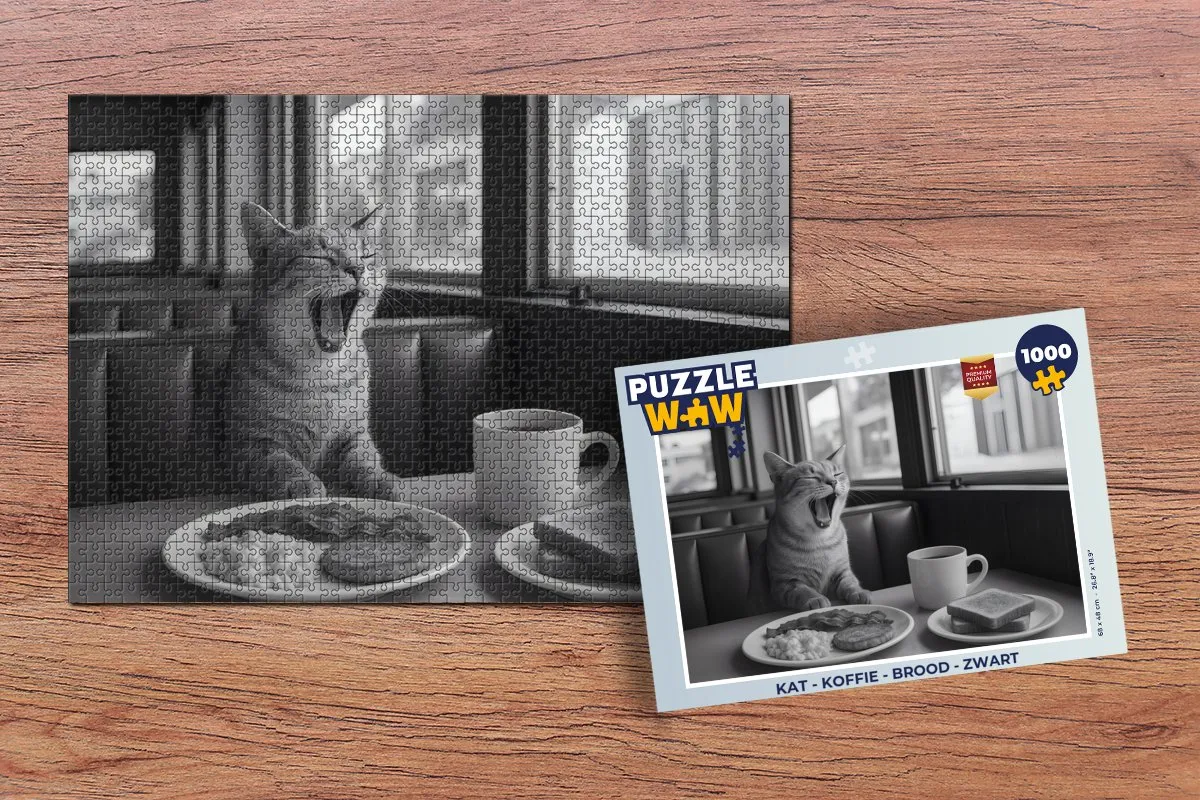 PuzzleWow Legpuzzel Kat - Koffie 1000 Stuks - 8721375318058