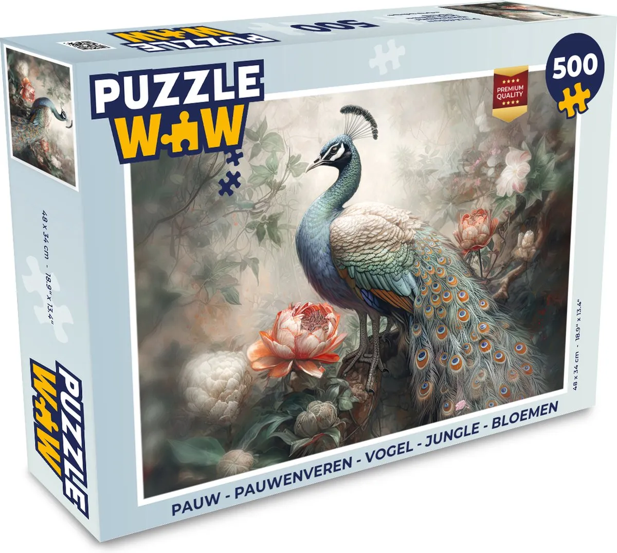 PuzzleWow Pauwenveren Legpuzzel 500 Stuks - Multicolor