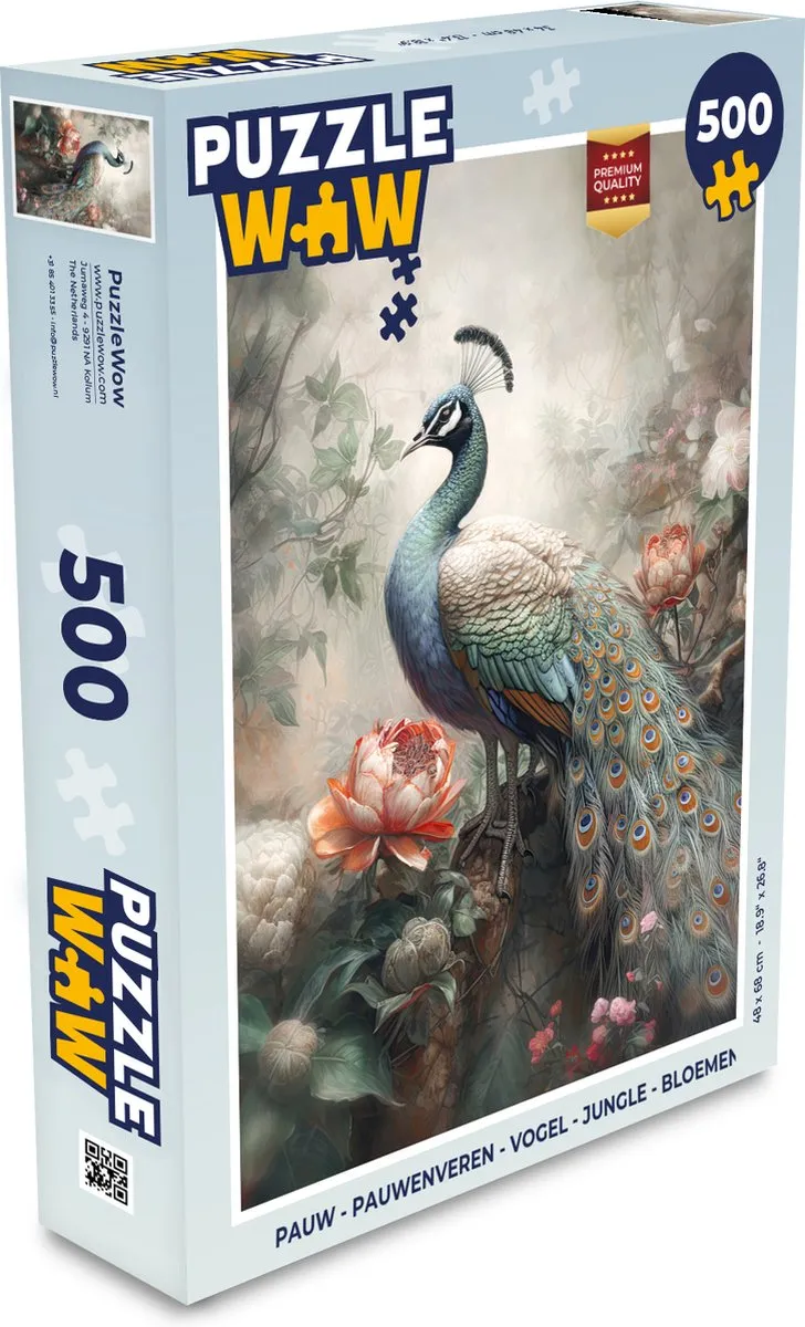 PuzzleWow Pauwenveren Legpuzzel 500 Stuks - Multicolor