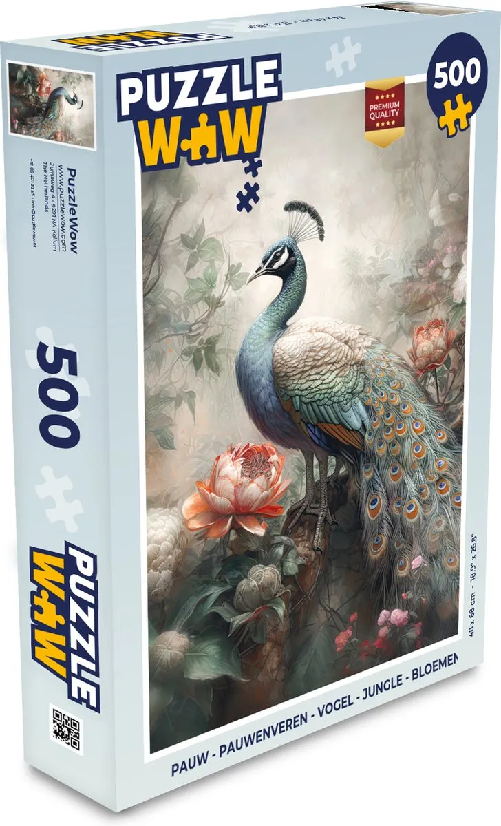 PuzzleWow Pauwenveren Legpuzzel 500 Stuks