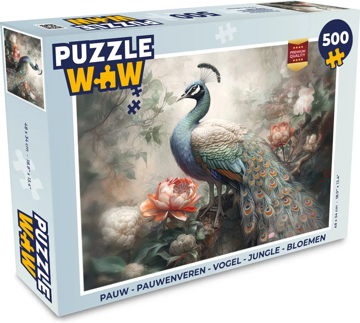 PuzzleWow Pauwenveren Legpuzzel 500 Stuks - Multicolor