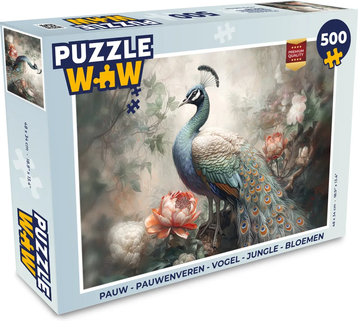 PuzzleWow Pauwenveren Legpuzzel 500 Stuks - Multicolor