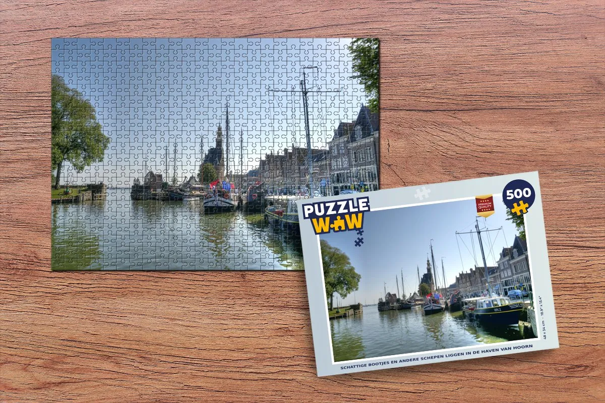 PuzzleWow Legpuzzel Schattige Bootjes Haven van Hoorn 500 Stuks