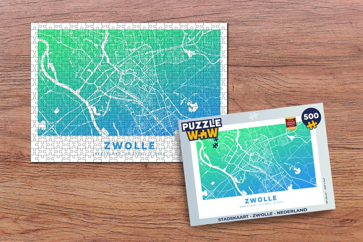 PuzzleWow Stadskaart Zwolle Nederland Legpuzzel 500 Stuks - Multicolor