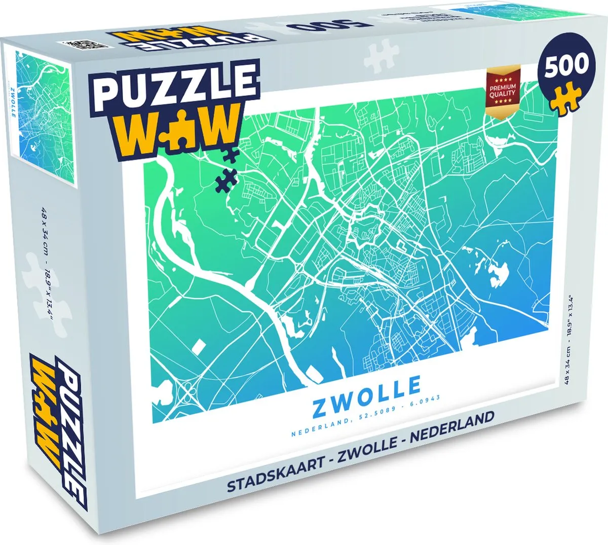 PuzzleWow Stadskaart Zwolle Nederland Legpuzzel 500 Stuks