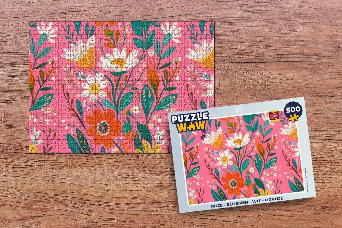 PuzzleWow Legpuzzel 500 Stuks - Roze/Wit/Bloemen