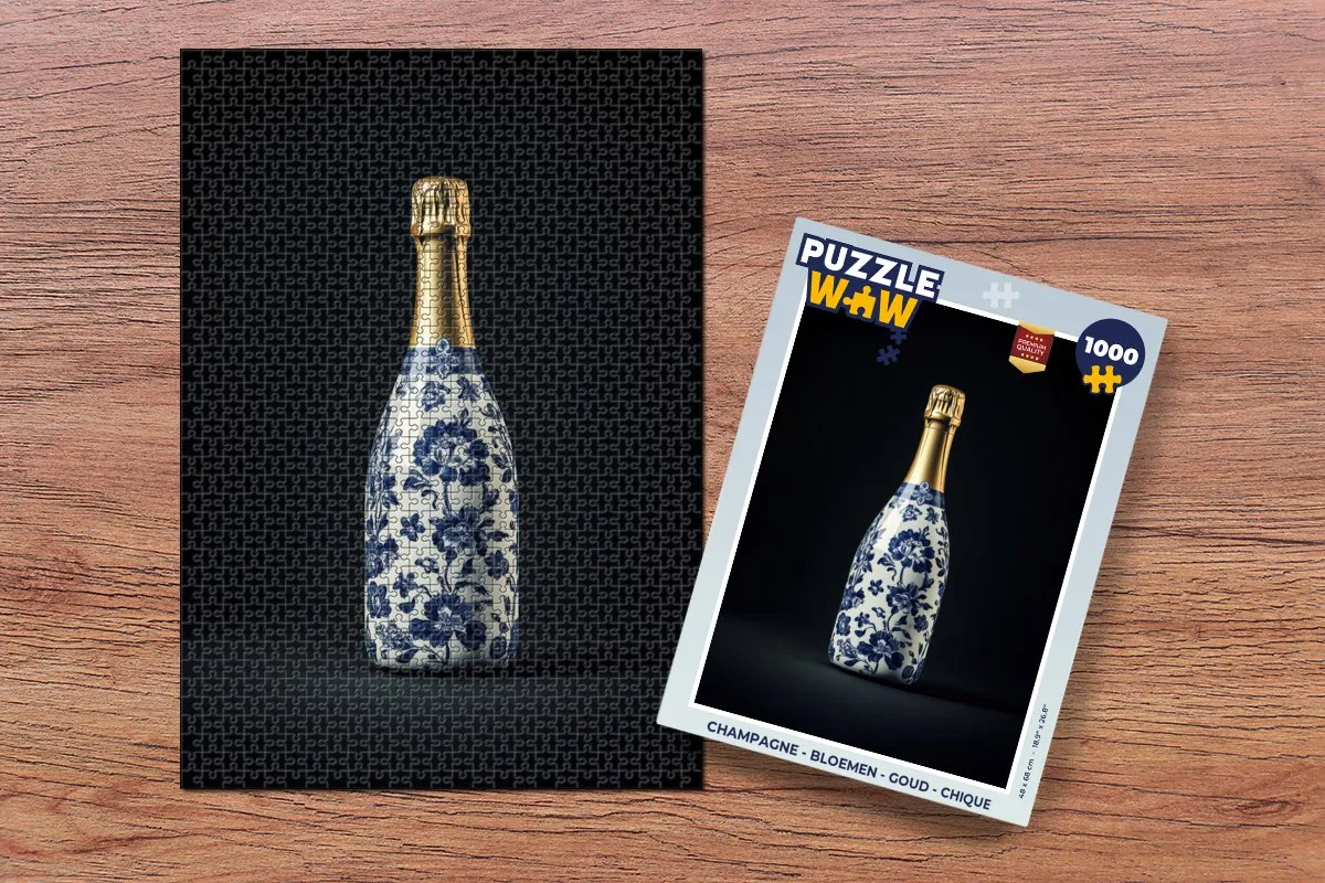 PuzzleWow Champagne Bloemen Legpuzzel 1000 Stuks - Delftsblauw