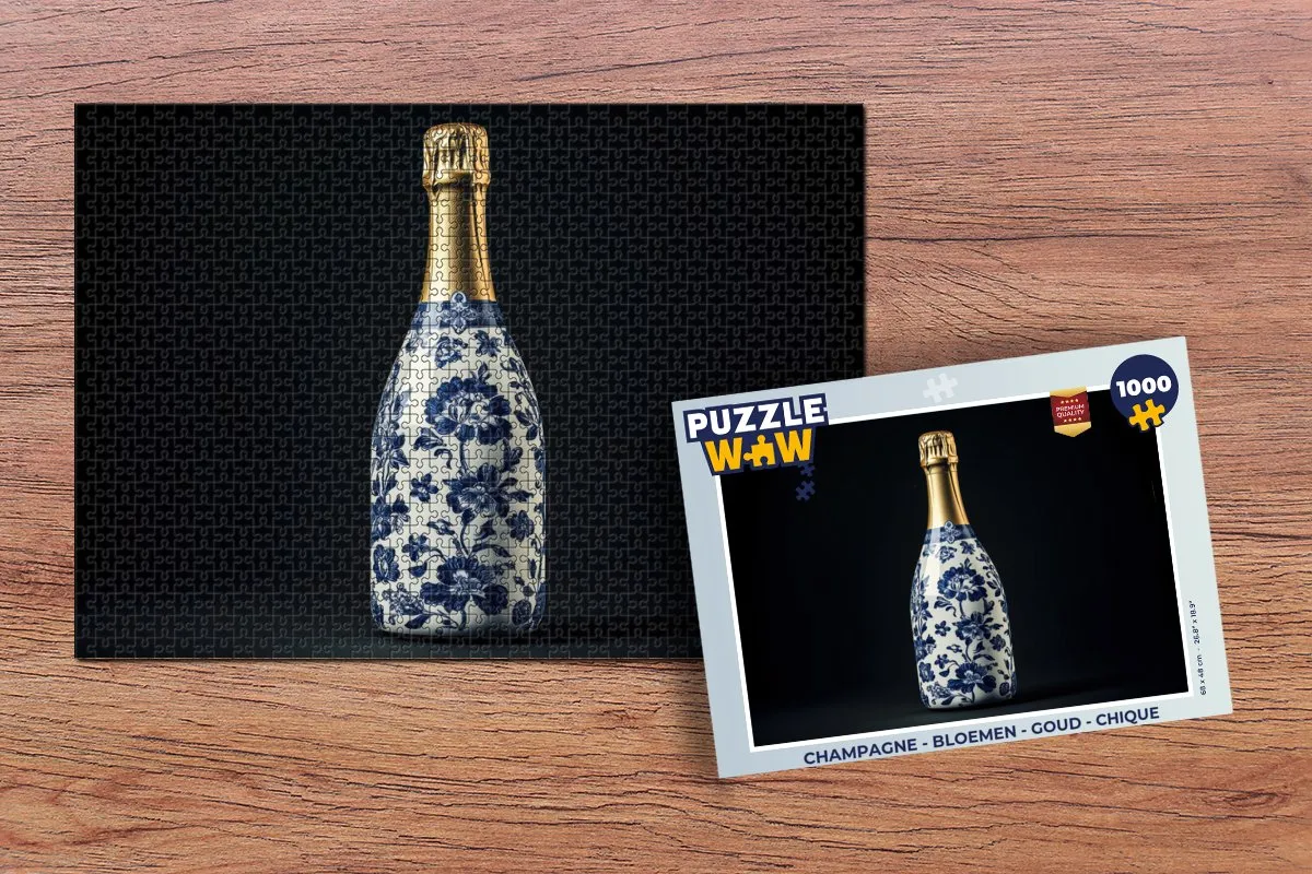 PuzzleWow Champagne Bloemen Legpuzzel 1000 Stuks - Delftsblauw