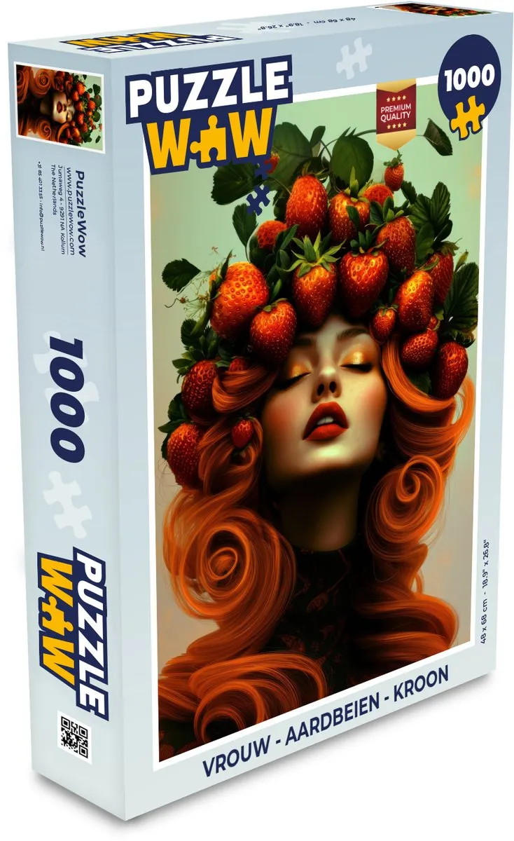 PuzzleWow Legpuzzel Vrouw Aardbeien Kroon - 1000 Stuks