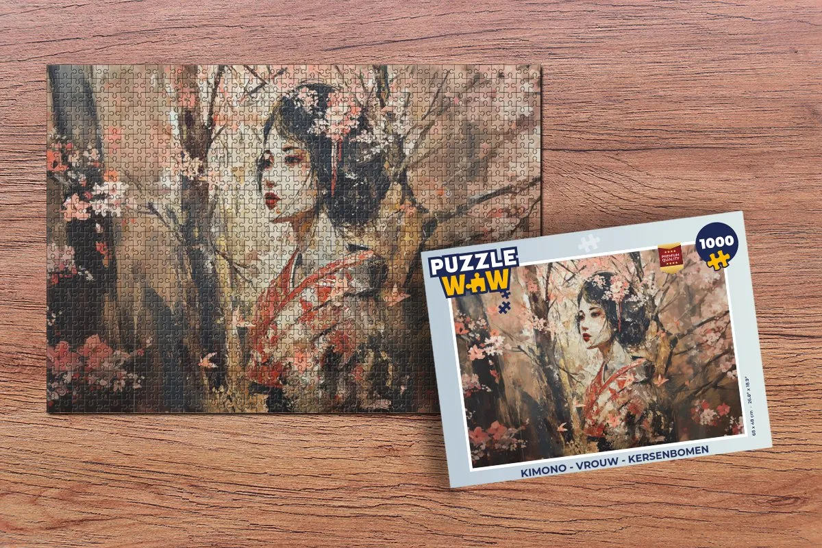 PuzzleWow Kimono Vrouw Kersenbomen Legpuzzel 1000 Stuks