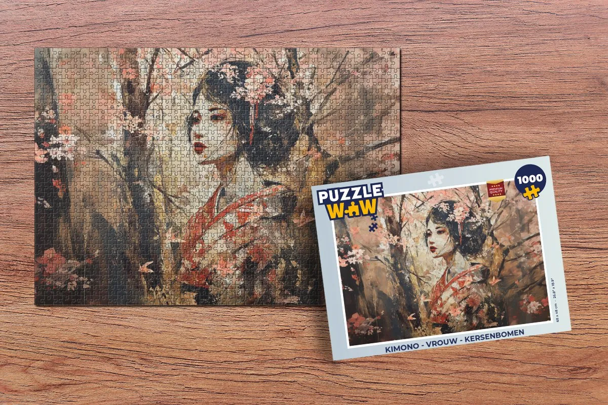 PuzzleWow Kimono Vrouw Kersenbomen Legpuzzel 1000 Stuks