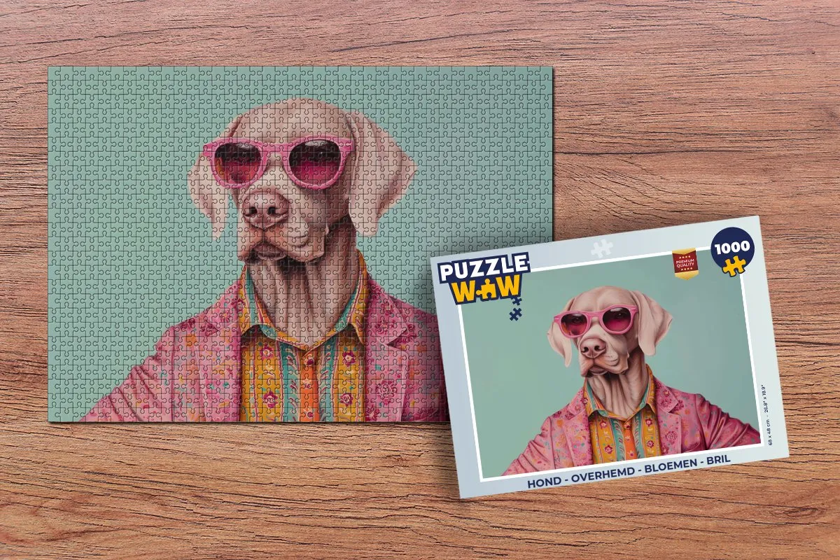 PuzzleWow Hond Overhemd Bril Legpuzzel 1000 Stuks