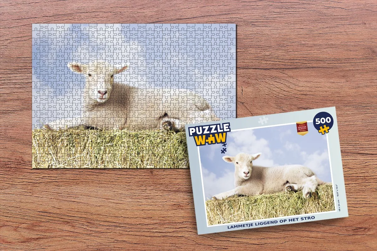 PuzzleWow Legpuzzel Lammetje op Stro 500 Stuks