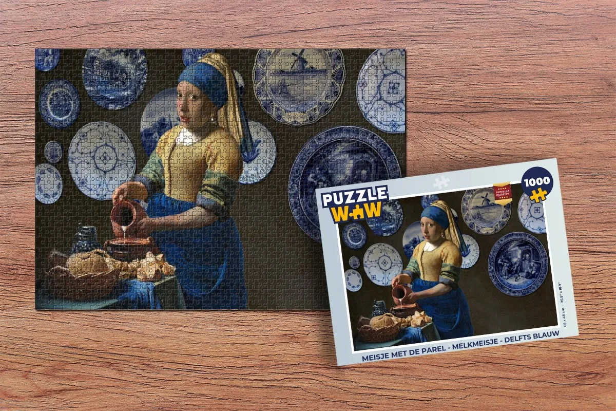 PuzzleWow Meisje met de parel Legpuzzel 1000 Stuks - Delfts Blauw