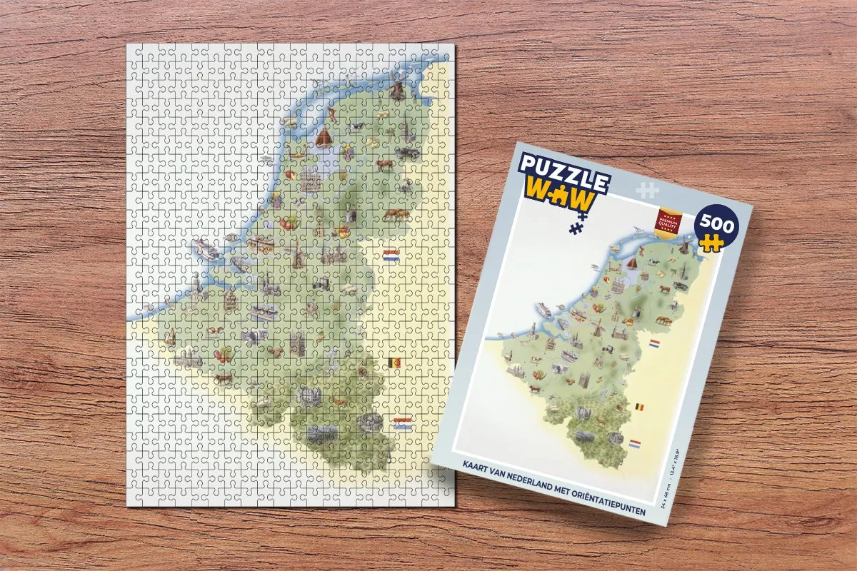 PuzzleWow Legpuzzel Kaart van Nederland 500 Stuks - Multicolor