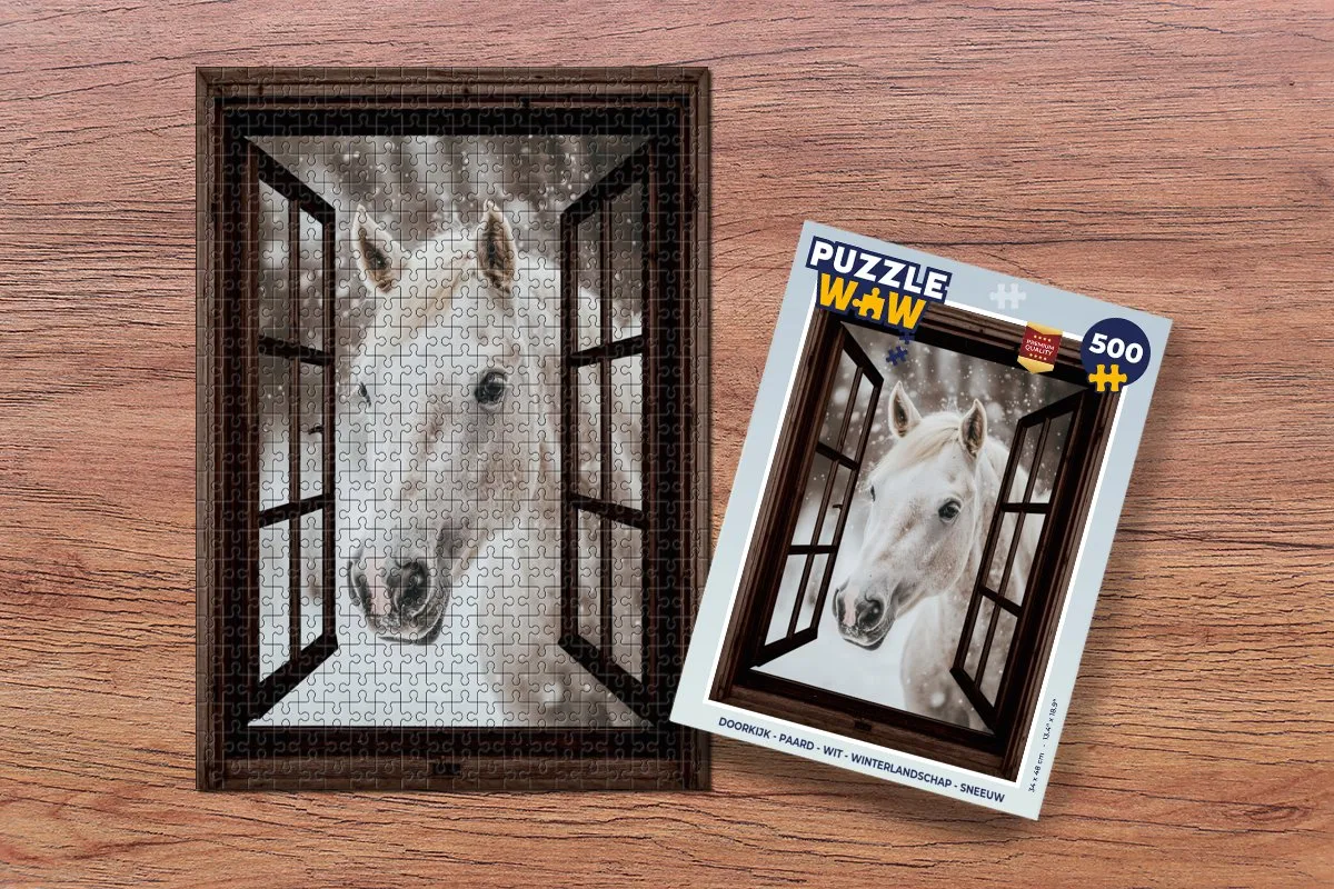 PuzzleWow Doorkijk Paard Winterlandschap Legpuzzel 500 Stuks