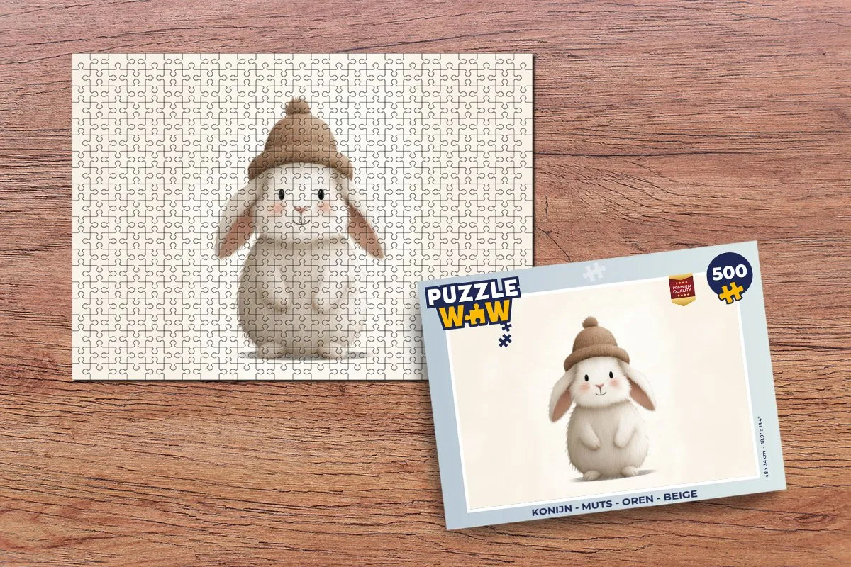 PuzzleWow Konijn Muts Legpuzzel 500 Stuks - Beige