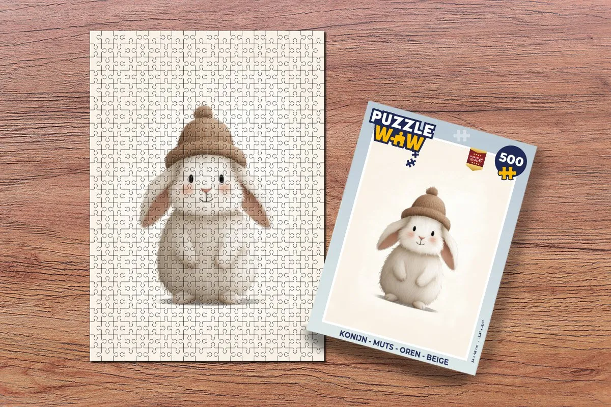 PuzzleWow Konijn Muts Legpuzzel 500 Stuks - Beige