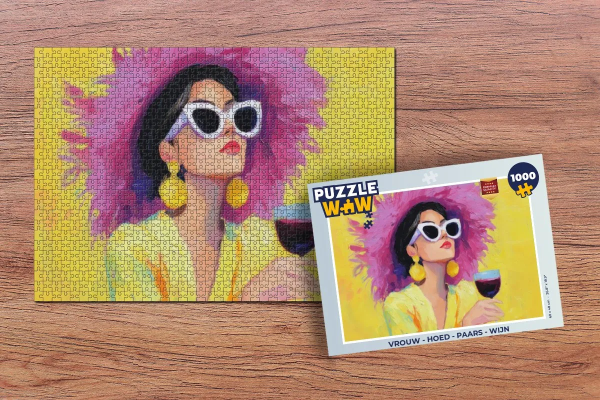 PuzzleWow Vrouw Hoed Wijn Legpuzzel 1000 Stuks - Paars