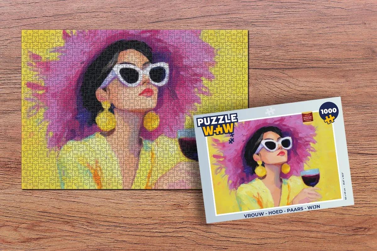PuzzleWow Vrouw Hoed Wijn Legpuzzel 1000 Stuks - Paars