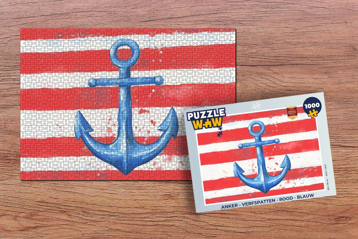 PuzzleWow Anker Legpuzzel 1000 Stuks - Rood/Blauw