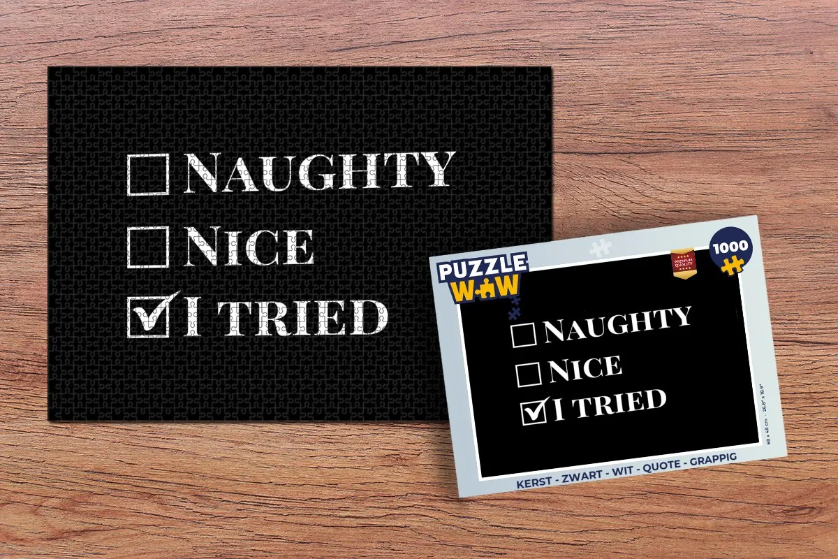 PuzzleWow Kerstpuzzel 1000 Stuks - Naughty List Zwart/Wit