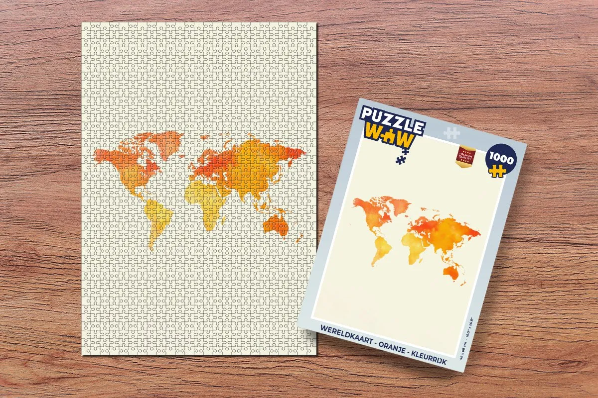 PuzzleWow Wereldkaart Legpuzzel 1000 Stuks - Oranje
