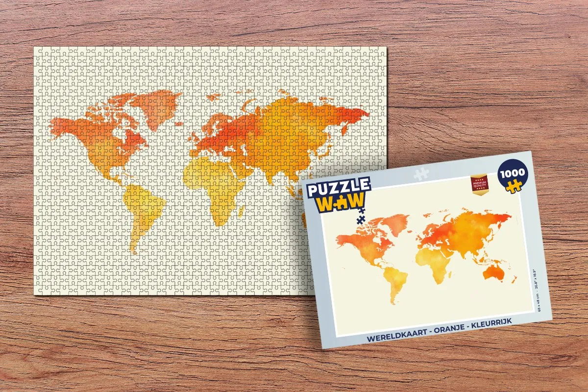 PuzzleWow Wereldkaart Legpuzzel 1000 Stuks - Oranje
