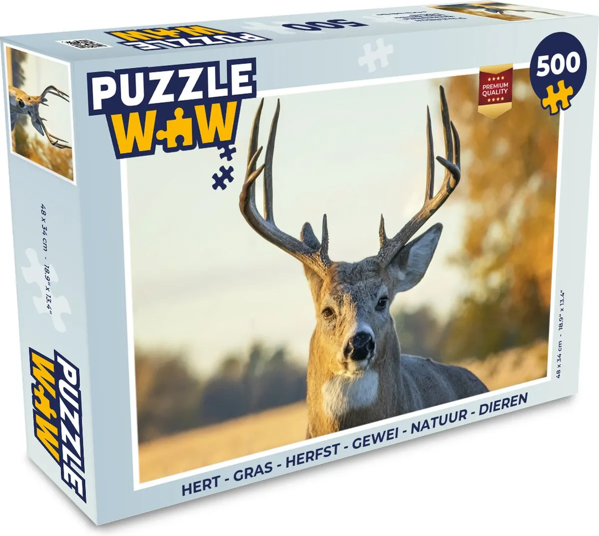 PuzzleWow Hert Gras Herfst Gewei Natuur Dieren Legpuzzel 500 Stuks - Multicolor