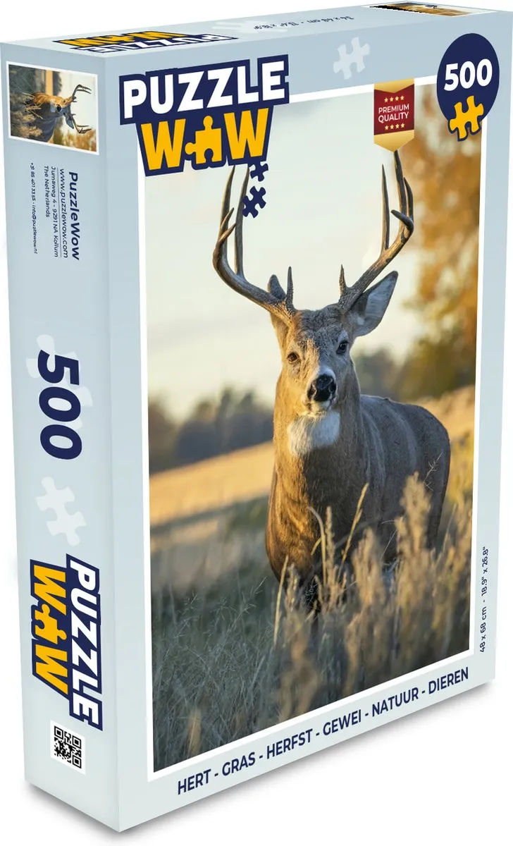 PuzzleWow Hert Gras Herfst Gewei Natuur Dieren Legpuzzel 500 Stuks - Multicolor