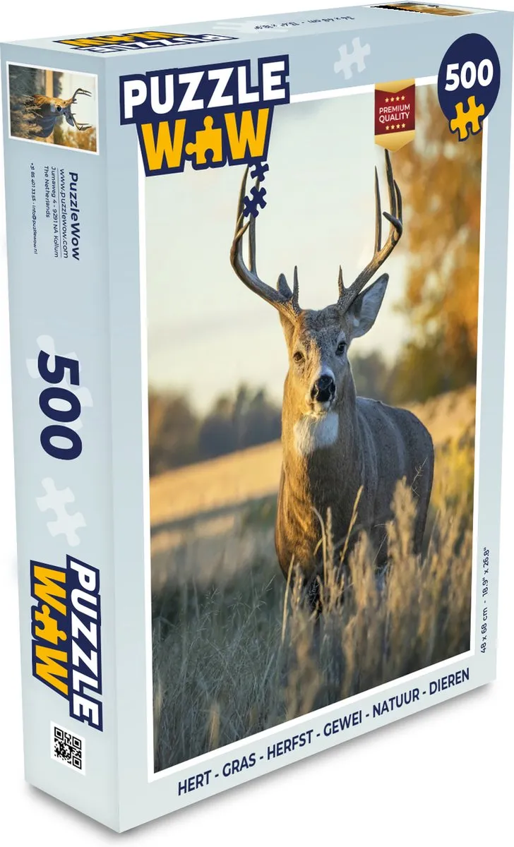 PuzzleWow Hert Gras Herfst Gewei Natuur Dieren Legpuzzel 500 Stuks - Multicolor