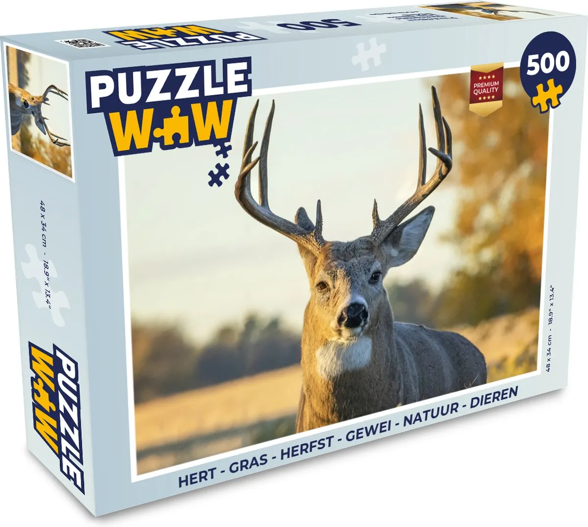 PuzzleWow Hert Gras Herfst Gewei Natuur Dieren Legpuzzel 500 Stuks