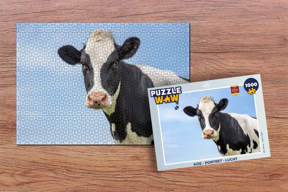 PuzzleWow Koe Portret Lucht Legpuzzel 1000 Stuks - Multicolor