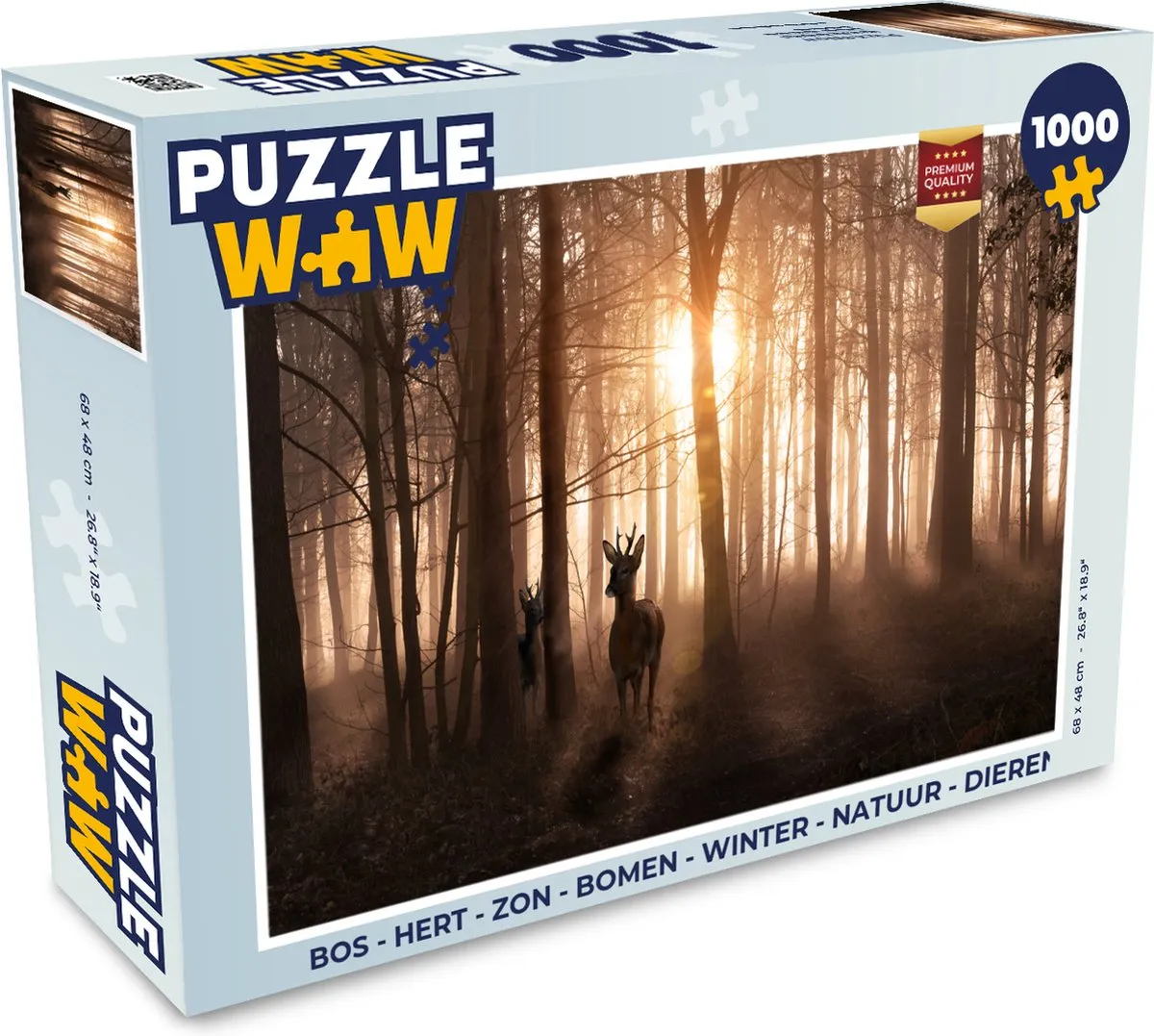 PuzzleWow Legpuzzel 1000 Stuks - Bos, Hert, Zon, Bomen - Multicolor