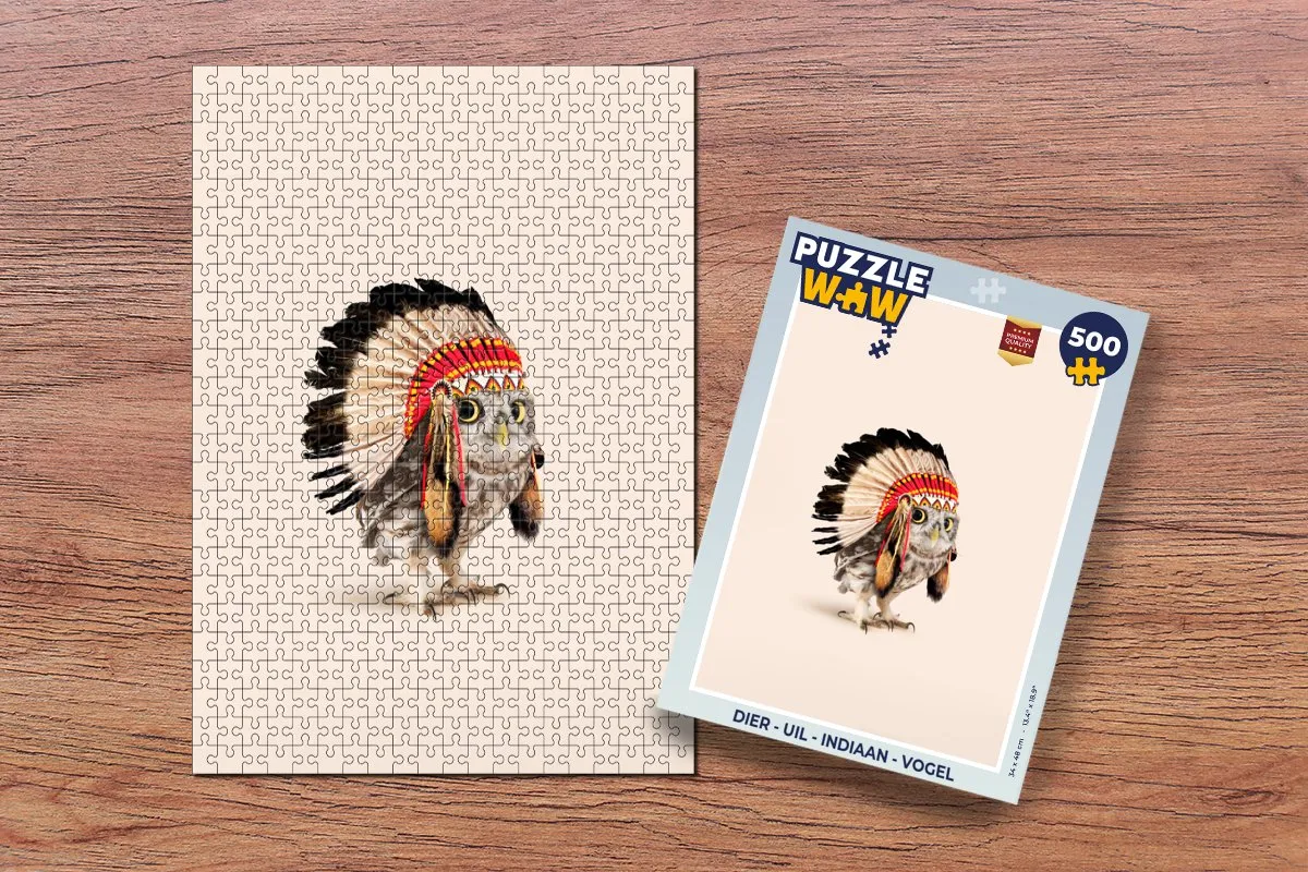 PuzzleWow Legpuzzel Dierenreeks - Uil, Indiaan & Vogel - 500 Stuks - Multicolor