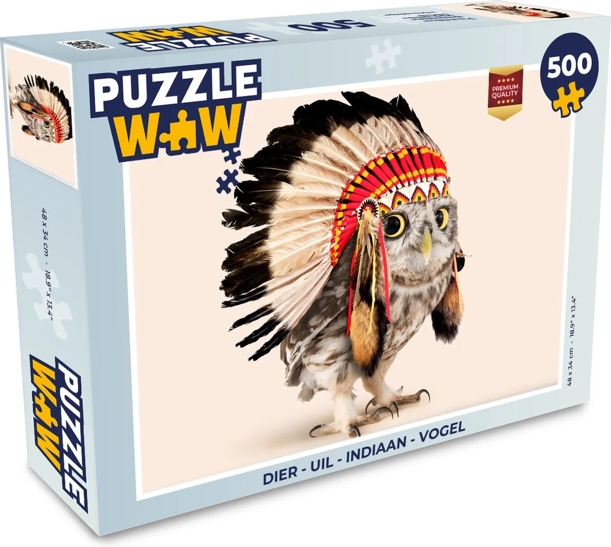 PuzzleWow Legpuzzel Dierenreeks - Uil, Indiaan & Vogel - 500 Stuks - Multicolor
