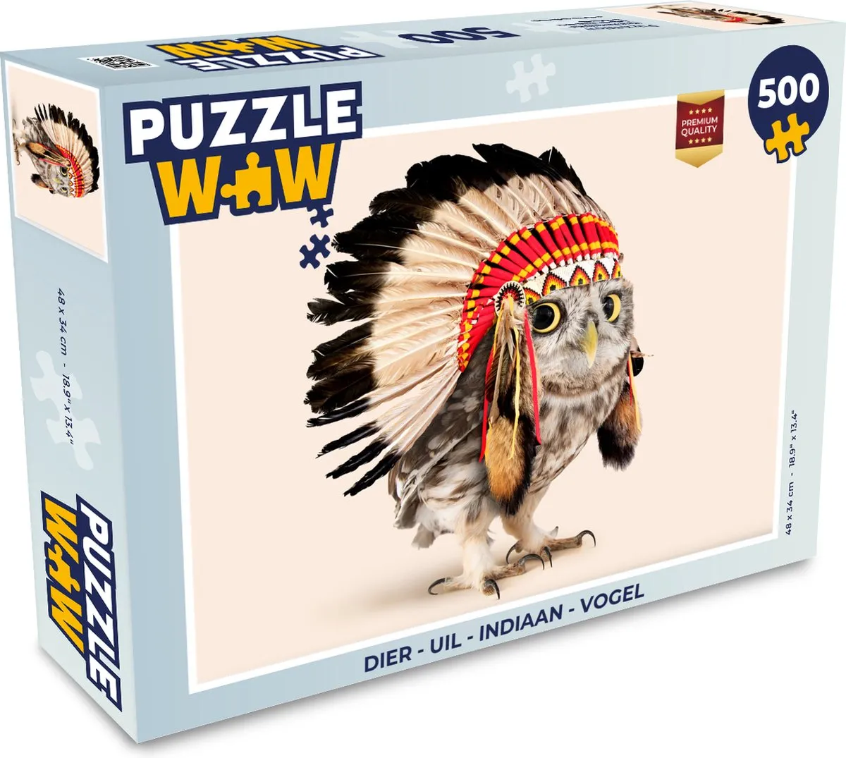 PuzzleWow Legpuzzel Dierenreeks - Uil, Indiaan & Vogel - 500 Stuks - Multicolor