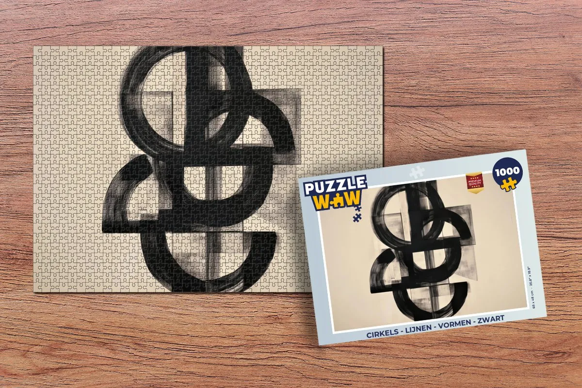 PuzzleWow Cirkels - Lijnen - Vormen Puzzel 1000 Stuks - Zwart