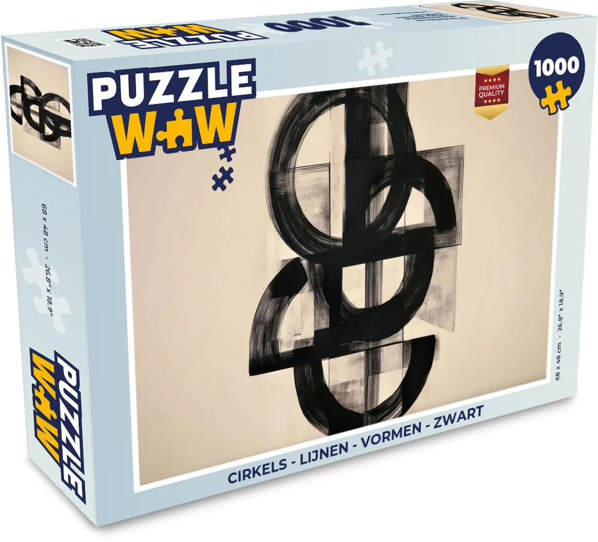 PuzzleWow Cirkels - Lijnen - Vormen Puzzel 1000 Stuks - Zwart