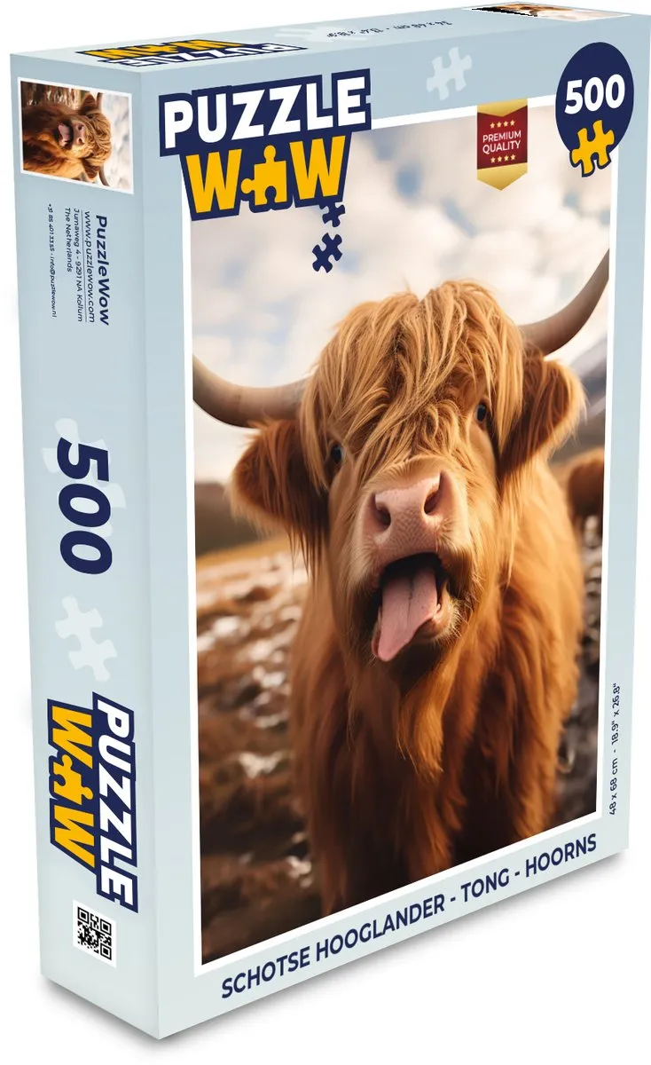 PuzzleWow Schotse Hooglander Tong Hoorns Puzzle 500 Stuks