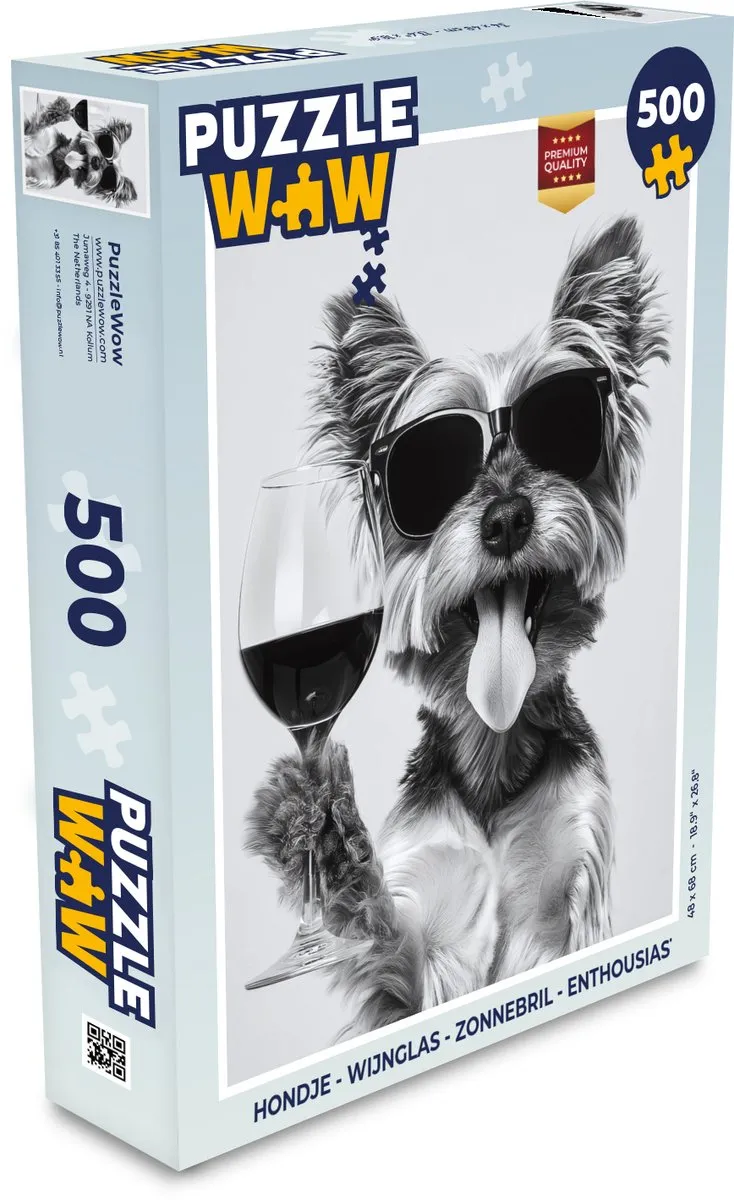 PuzzleWow Hondje Wijnglas Legpuzzel 500 Stuks