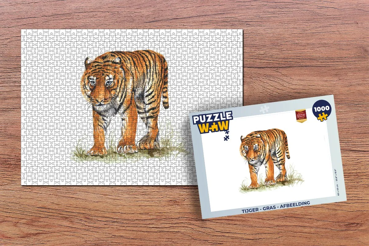 PuzzleWow Tijger Gras Legpuzzel 1000 Stuks - Multicolor