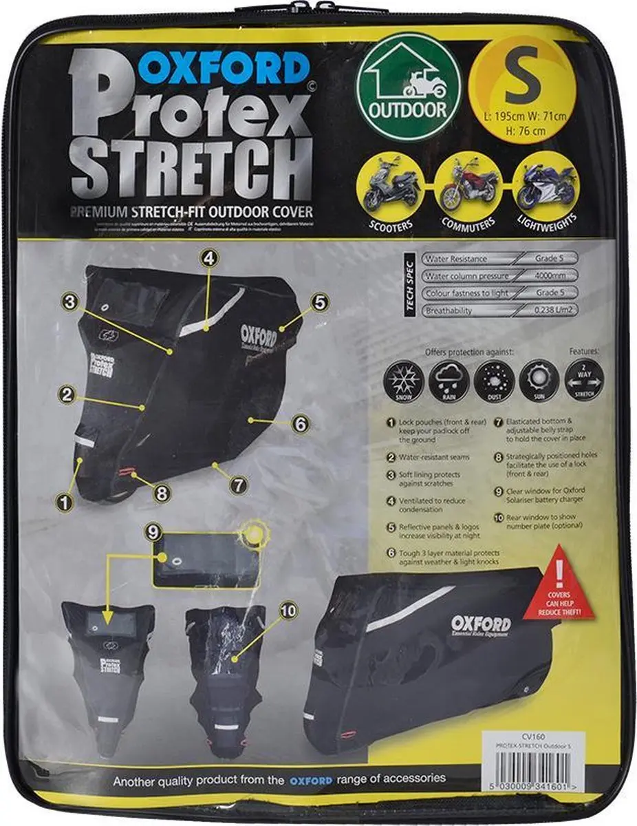 Oxford Protex Stretch Motorhoes CV163 - XL - Zwart met reflectie